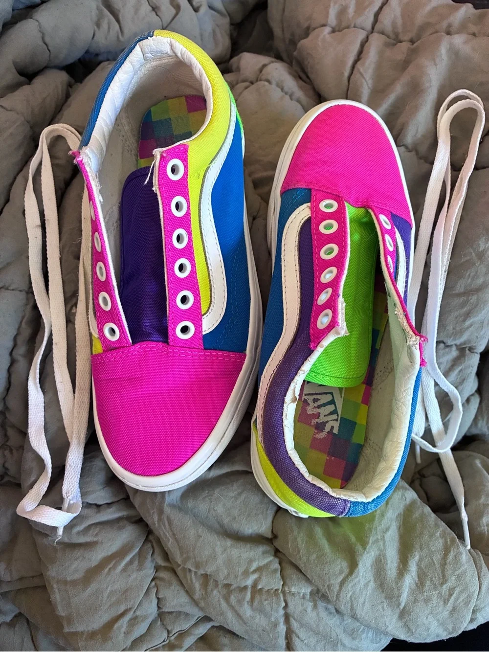 Vans Old Skool Neon Color Block Multi - Mens 5 Womens 6.5 - Minor flaw see pics